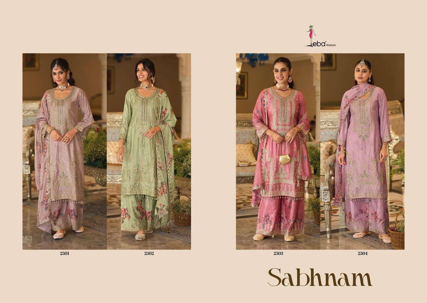 Eba Lifestyle Sabhnam Heavy Chinon Designer Kurti Pant Dupatta Set