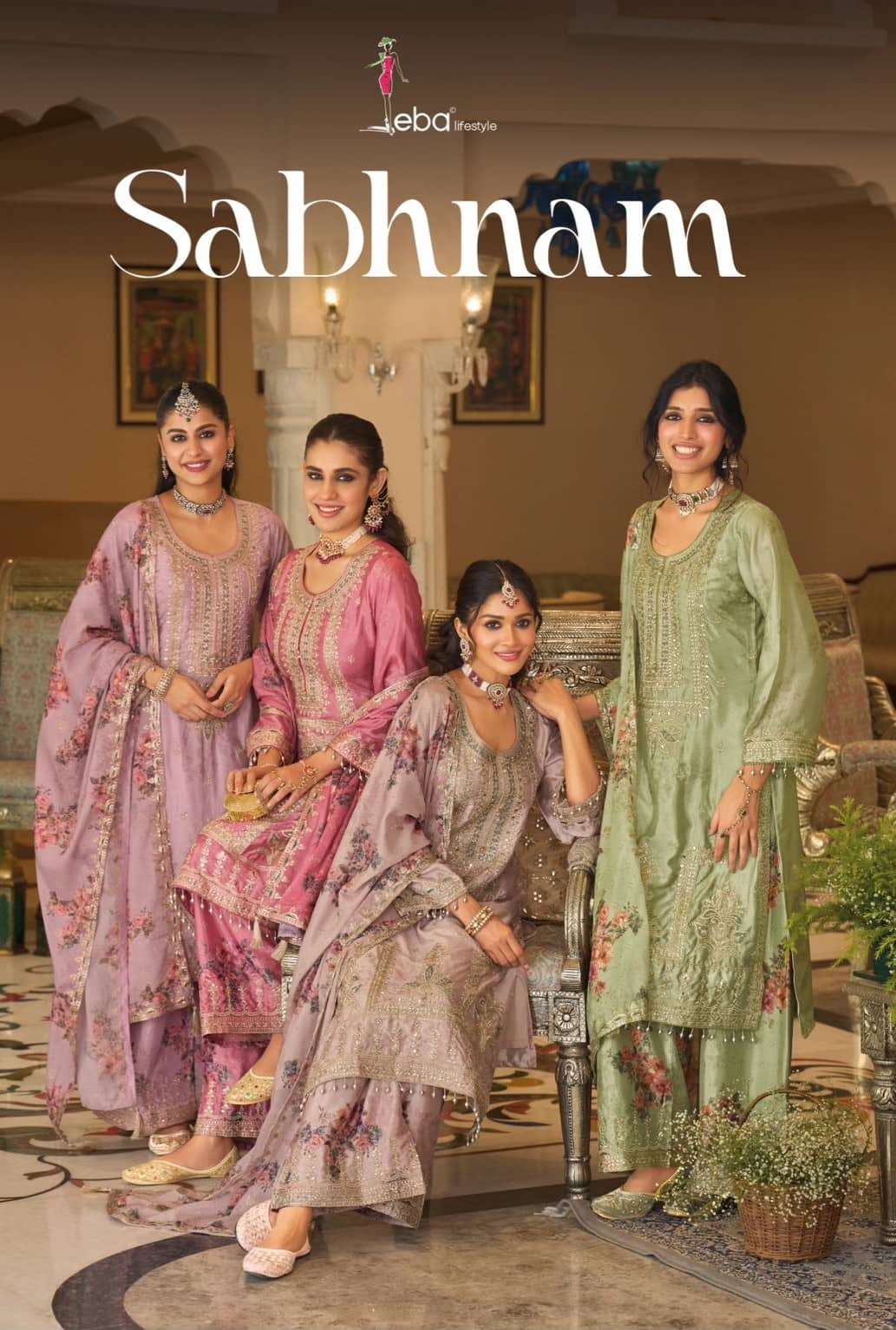 Eba Lifestyle Sabhnam Heavy Chinon Designer Kurti Pant Dupatta Set