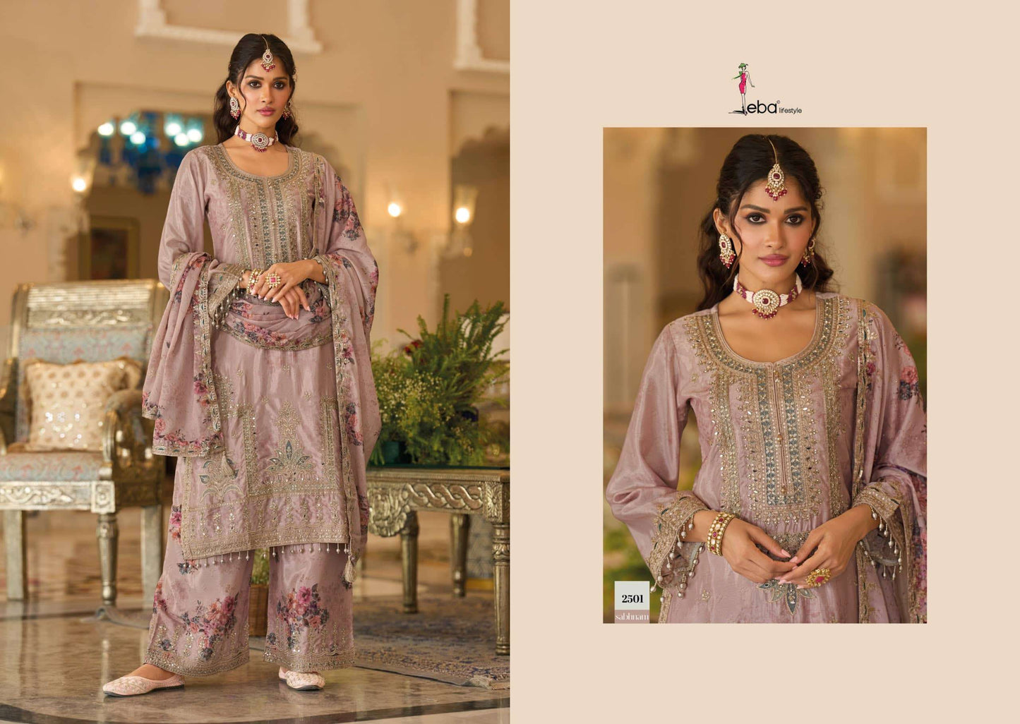 Eba Lifestyle Sabhnam Heavy Chinon Designer Kurti Pant Dupatta Set