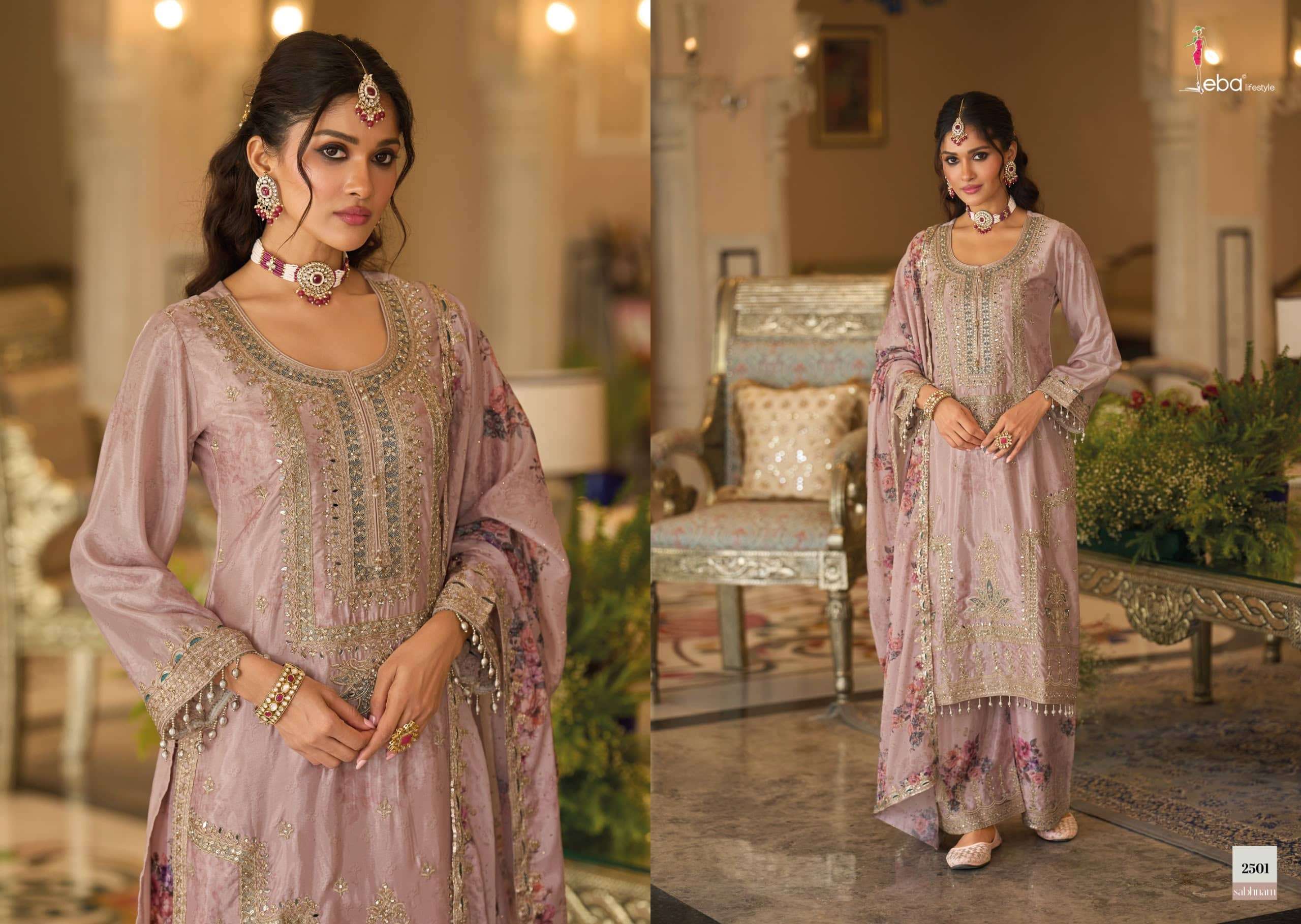 Eba Lifestyle Sabhnam Heavy Chinon Designer Kurti Pant Dupatta Set