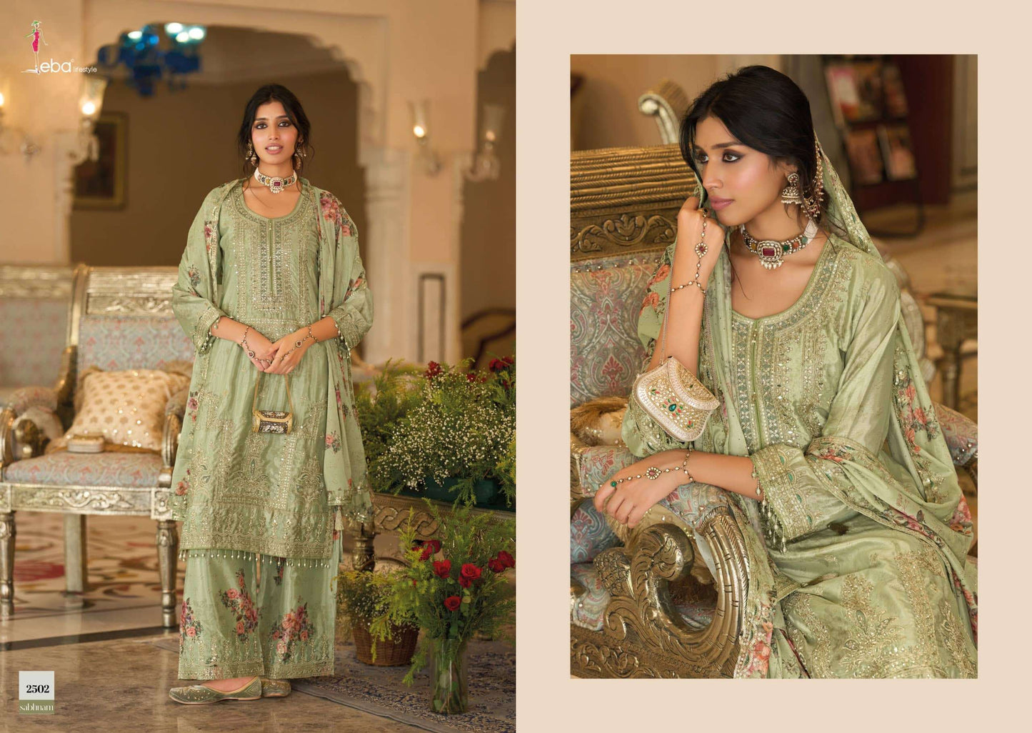 Eba Lifestyle Sabhnam Heavy Chinon Designer Kurti Pant Dupatta Set