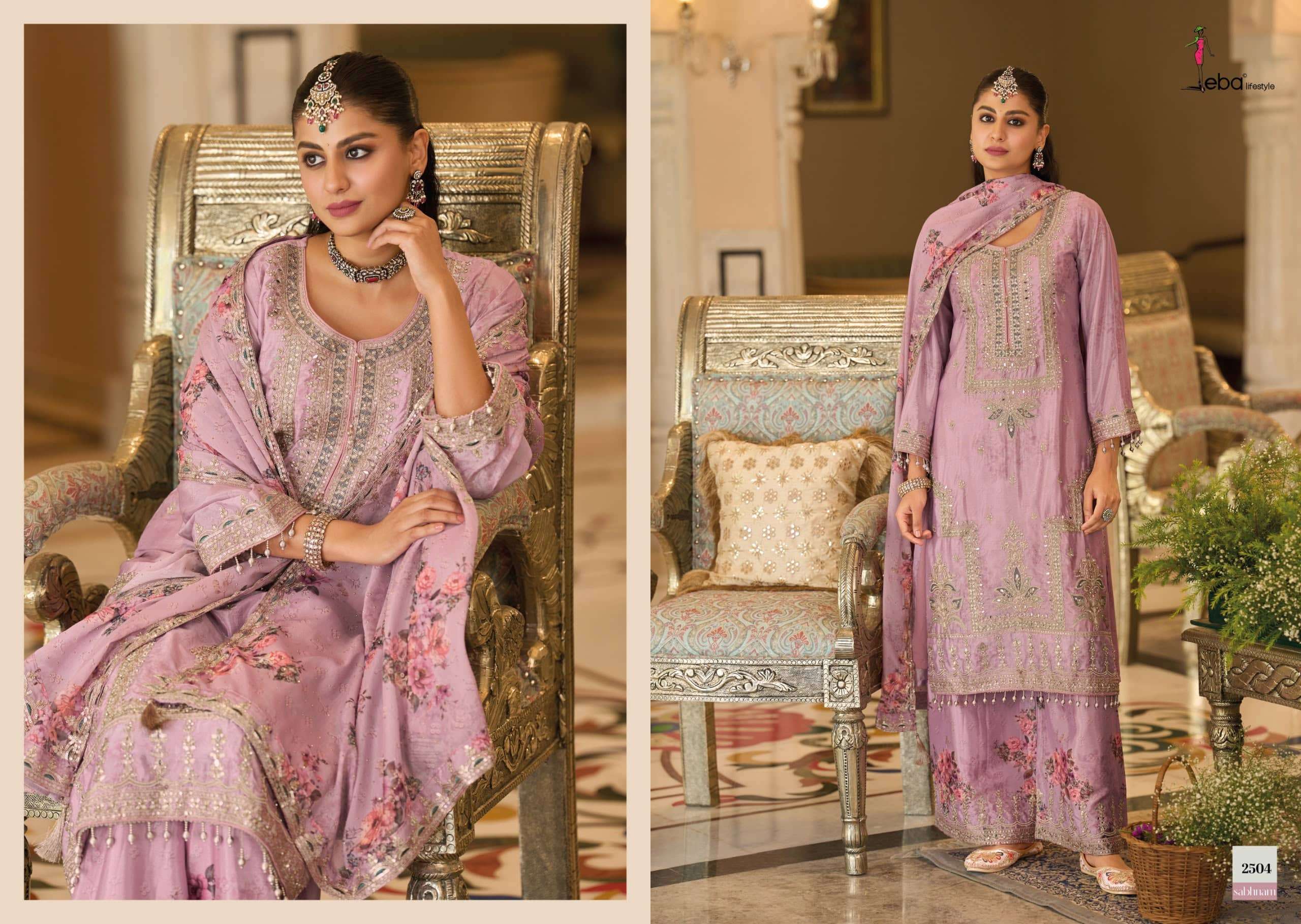 Eba Lifestyle Sabhnam Heavy Chinon Designer Kurti Pant Dupatta Set