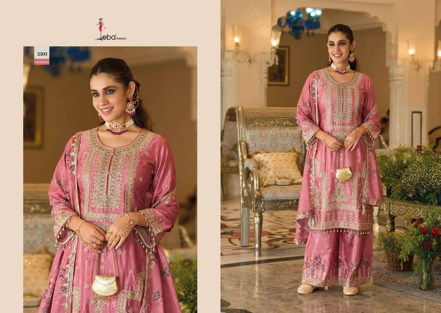 Eba Lifestyle Sabhnam Heavy Chinon Designer Kurti Pant Dupatta Set