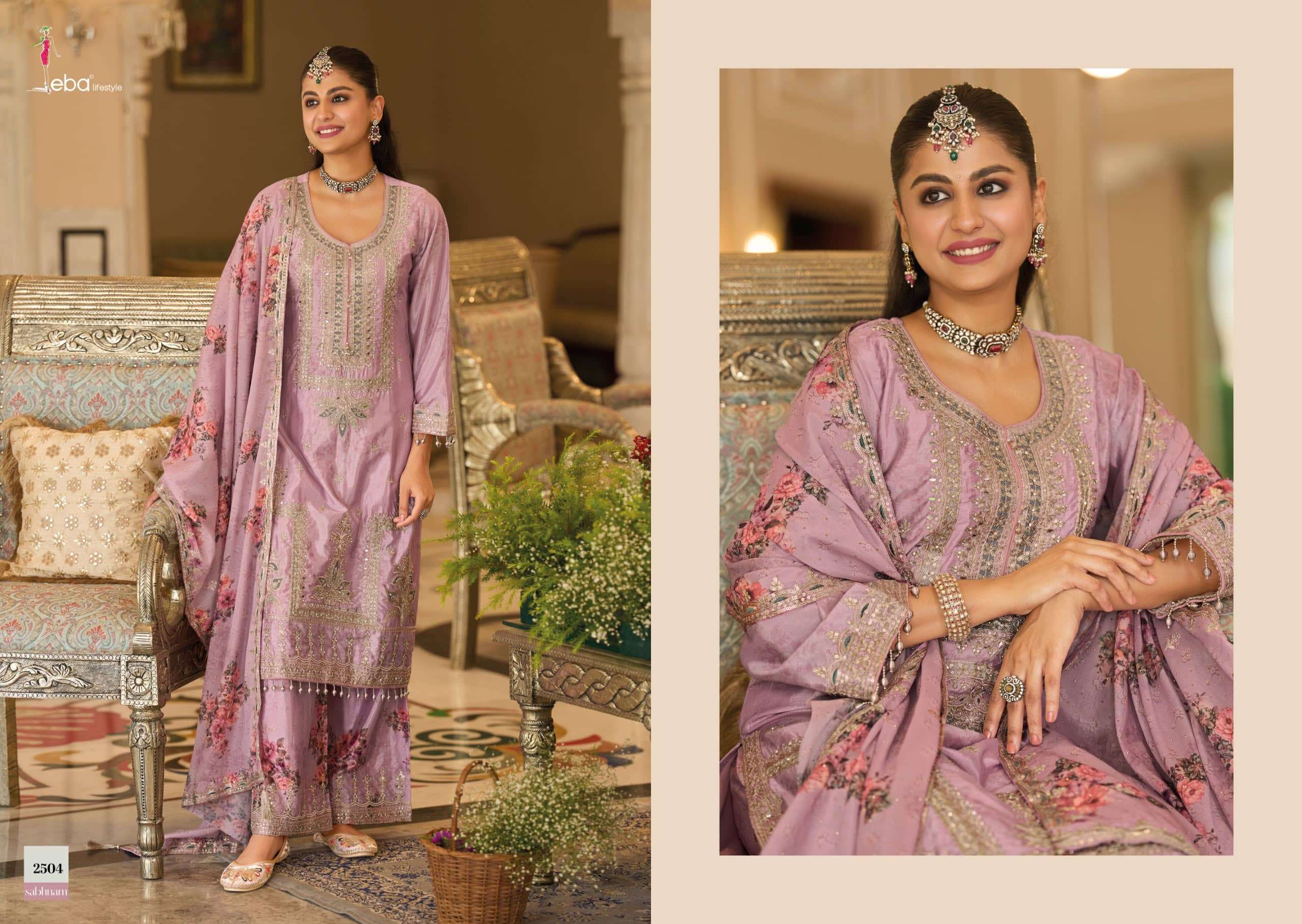Eba Lifestyle Sabhnam Heavy Chinon Designer Kurti Pant Dupatta Set