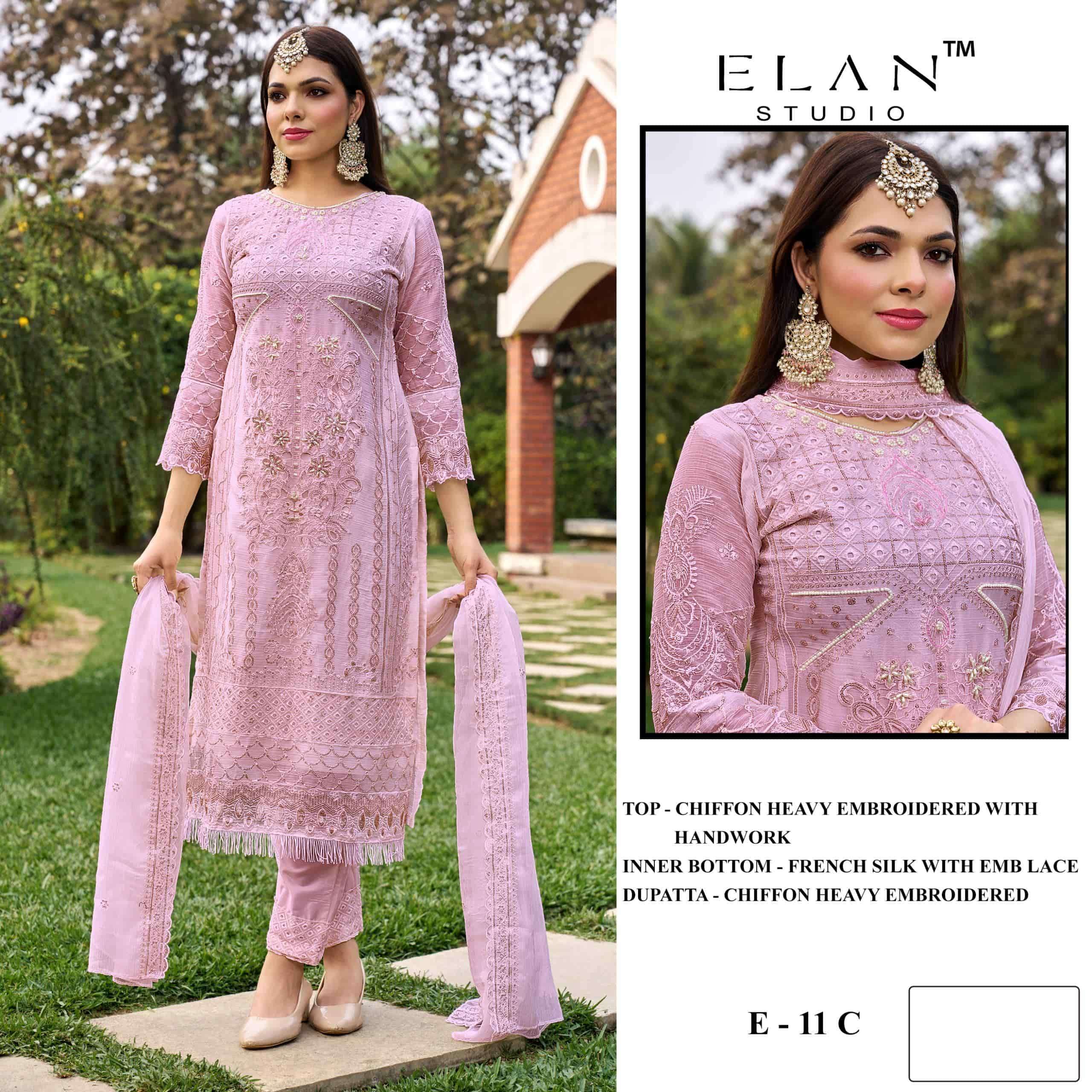 ELAN LAWN STUDIO E-11 Chiffon Embroidered Semi Stitched Pakistani Suit Wholesale