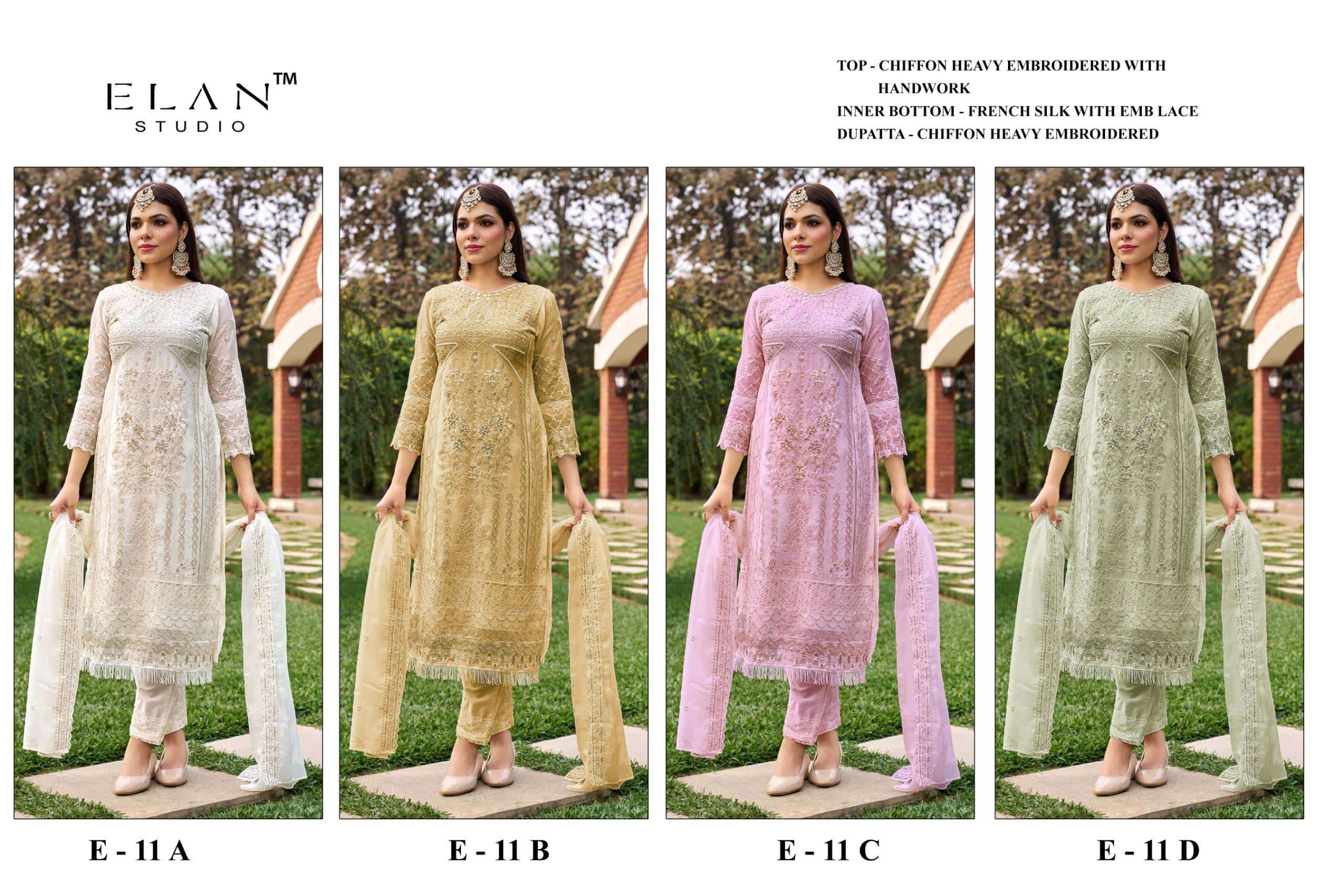 ELAN LAWN STUDIO E-11 Chiffon Embroidered Semi Stitched Pakistani Suit Wholesale