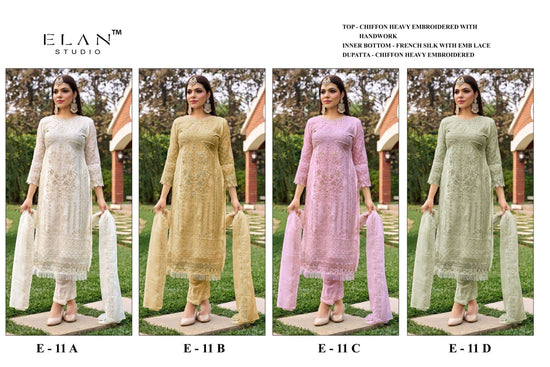 ELAN LAWN STUDIO E-11 Chiffon Embroidered Semi Stitched Pakistani Suit Wholesale - Amrah Wholesale