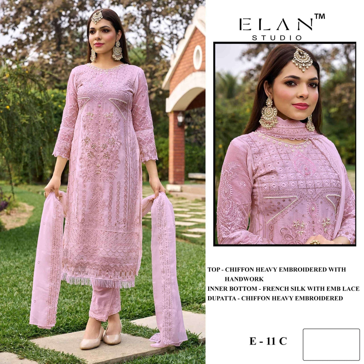 ELAN LAWN STUDIO E-11 Chiffon Embroidered Semi Stitched Pakistani Suit Wholesale - Amrah Wholesale