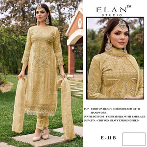 ELAN LAWN STUDIO E-11 Chiffon Embroidered Semi Stitched Pakistani Suit Wholesale - Amrah Wholesale