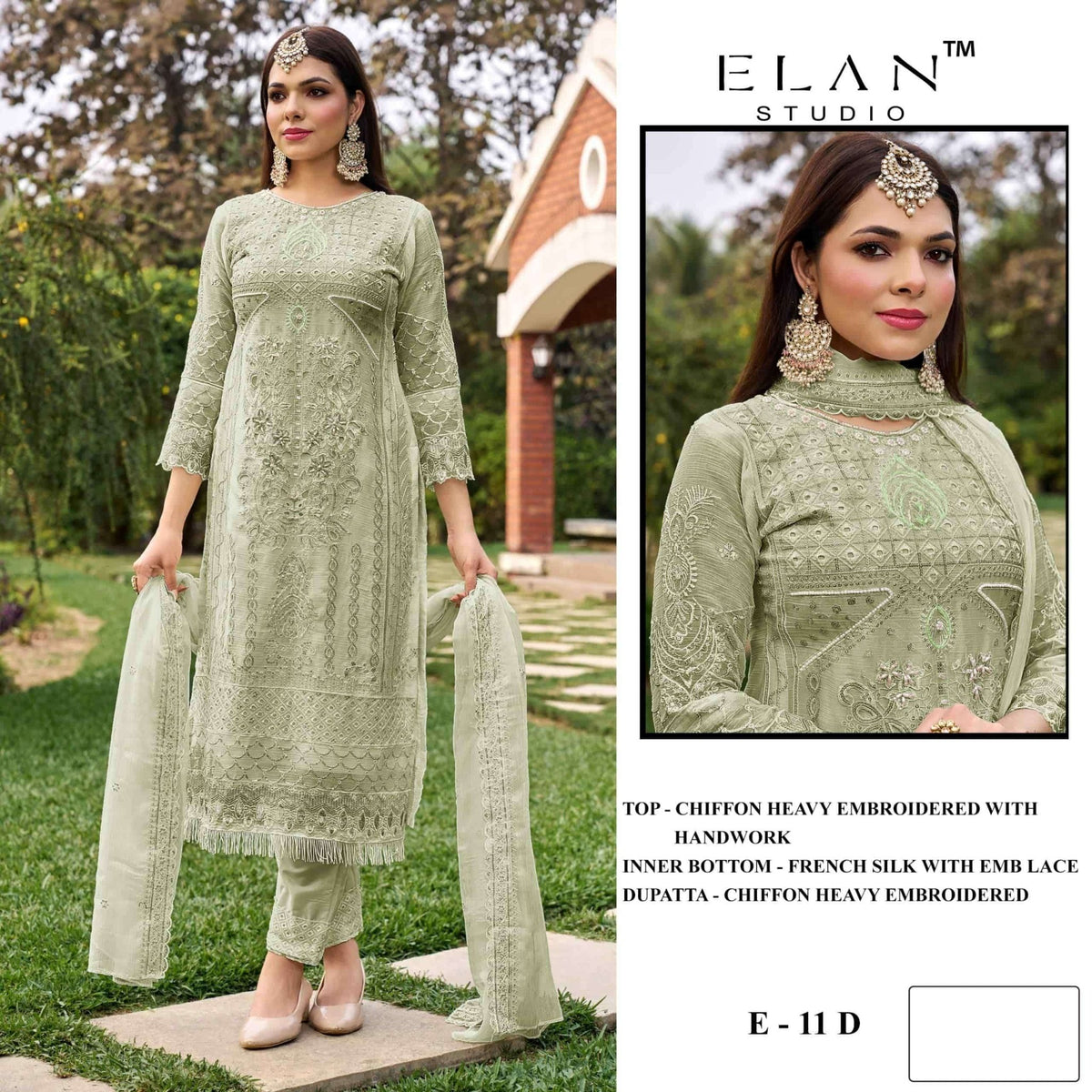 ELAN LAWN STUDIO E-11 Chiffon Embroidered Semi Stitched Pakistani Suit Wholesale - Amrah Wholesale