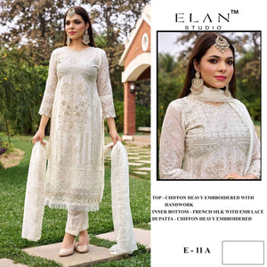 ELAN LAWN STUDIO E-11 Chiffon Embroidered Semi Stitched Pakistani Suit Wholesale - Amrah Wholesale