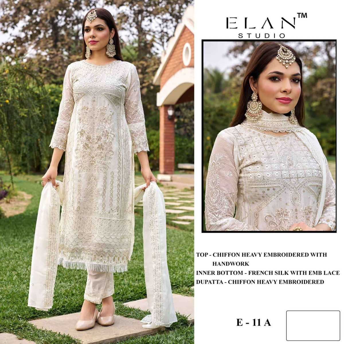 ELAN LAWN STUDIO E-11 Chiffon Embroidered Semi Stitched Pakistani Suit Wholesale - Amrah Wholesale