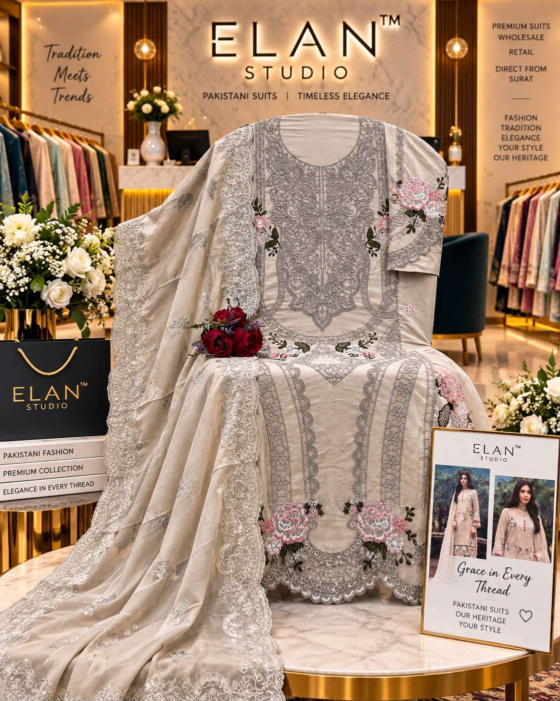 Elan Lawn Studio E-49 Cambric Cotton Embroidery Pakistani Suit