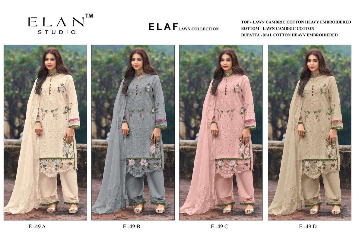 Elan Lawn Studio E-49 Cambric Cotton Embroidery Pakistani Suit