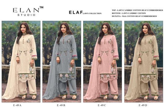 Elan Lawn Studio E-49 Cambric Cotton Embroidery Pakistani Suit