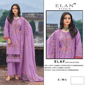 Elan Lawn Studio E-50 Lawn Cotton Embroidered Pakistani Salwar Suit