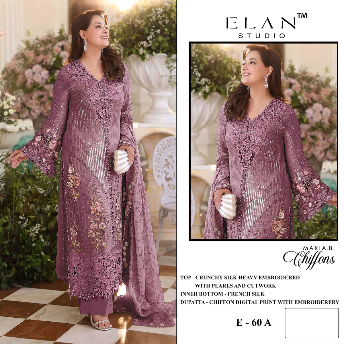 Elan Lawn Studio E-60 A To D Crunchy Embroidery Pakistani Suit