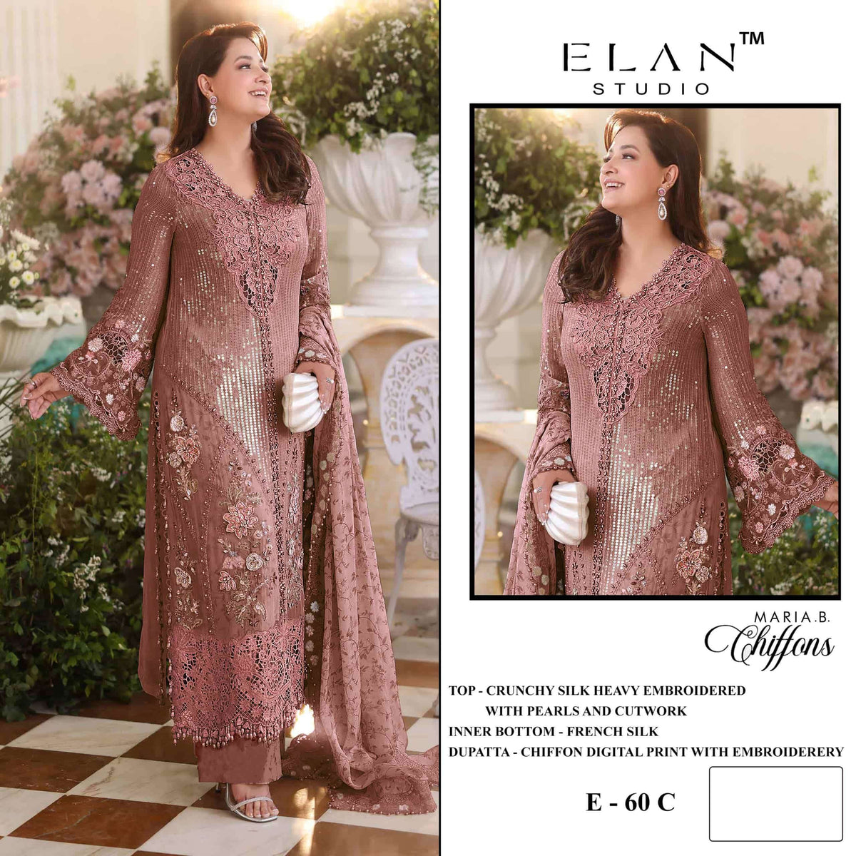 Elan Lawn Studio E-60 A To D Crunchy Embroidery Pakistani Suit