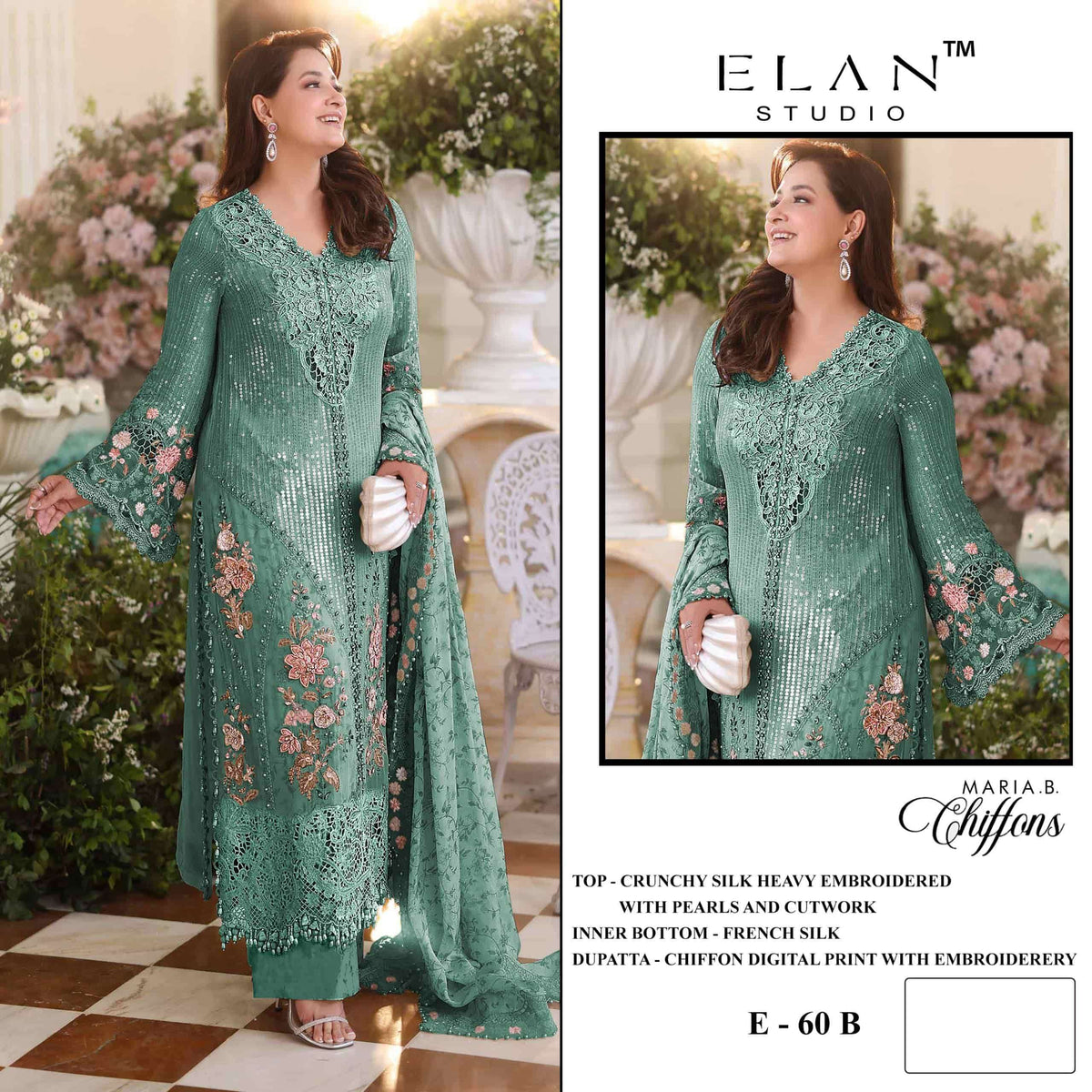 Elan Lawn Studio E-60 A To D Crunchy Embroidery Pakistani Suit