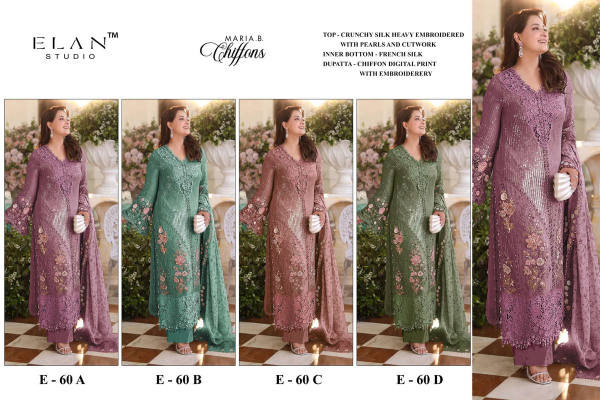 Elan Lawn Studio E-60 A To D Crunchy Embroidery Pakistani Suit