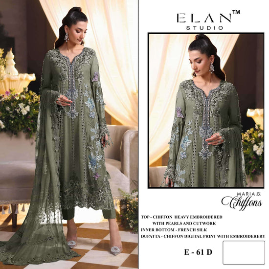 ELAN Lawn Studio E-61 Heavy Chiffon Embroidered Semi Stitched Pakistani Suit - Amrah Wholesale
