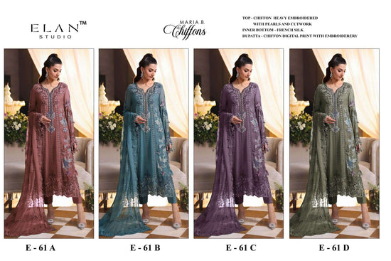 ELAN Lawn Studio E-61 Heavy Chiffon Embroidered Semi Stitched Pakistani Suit - Amrah Wholesale