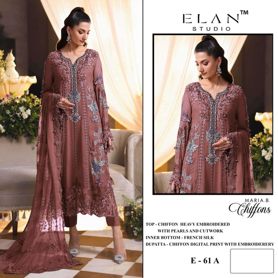 ELAN Lawn Studio E-61 Heavy Chiffon Embroidered Semi Stitched Pakistani Suit - Amrah Wholesale