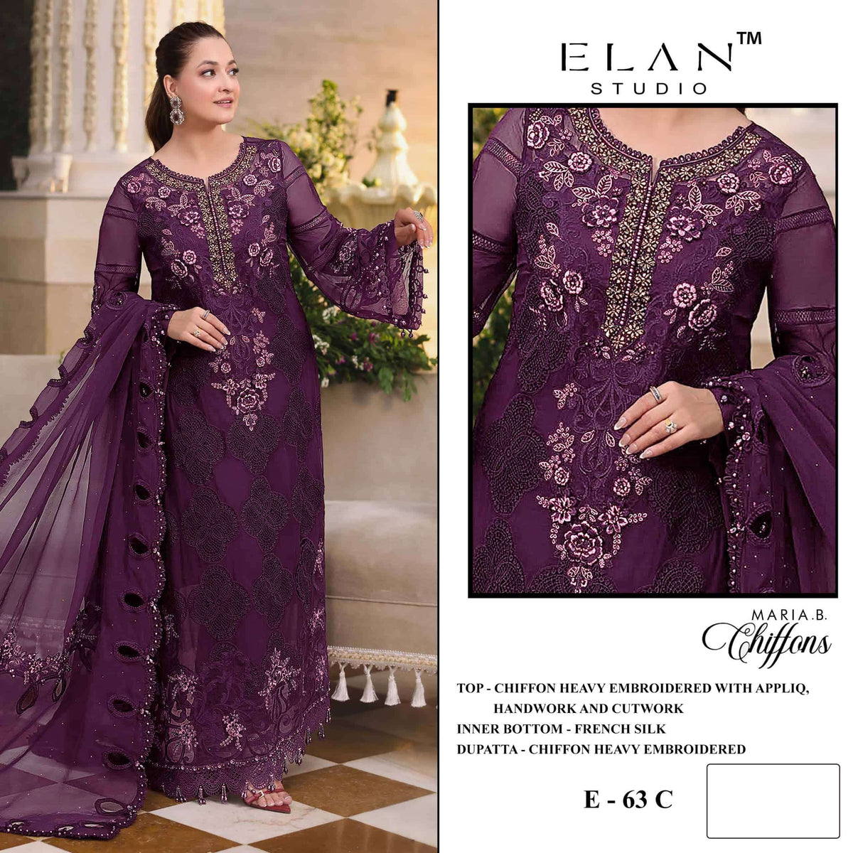 ELAN LAWN STUDIO E-63 Chiffon Heavy Embroidery Pakistani Suit