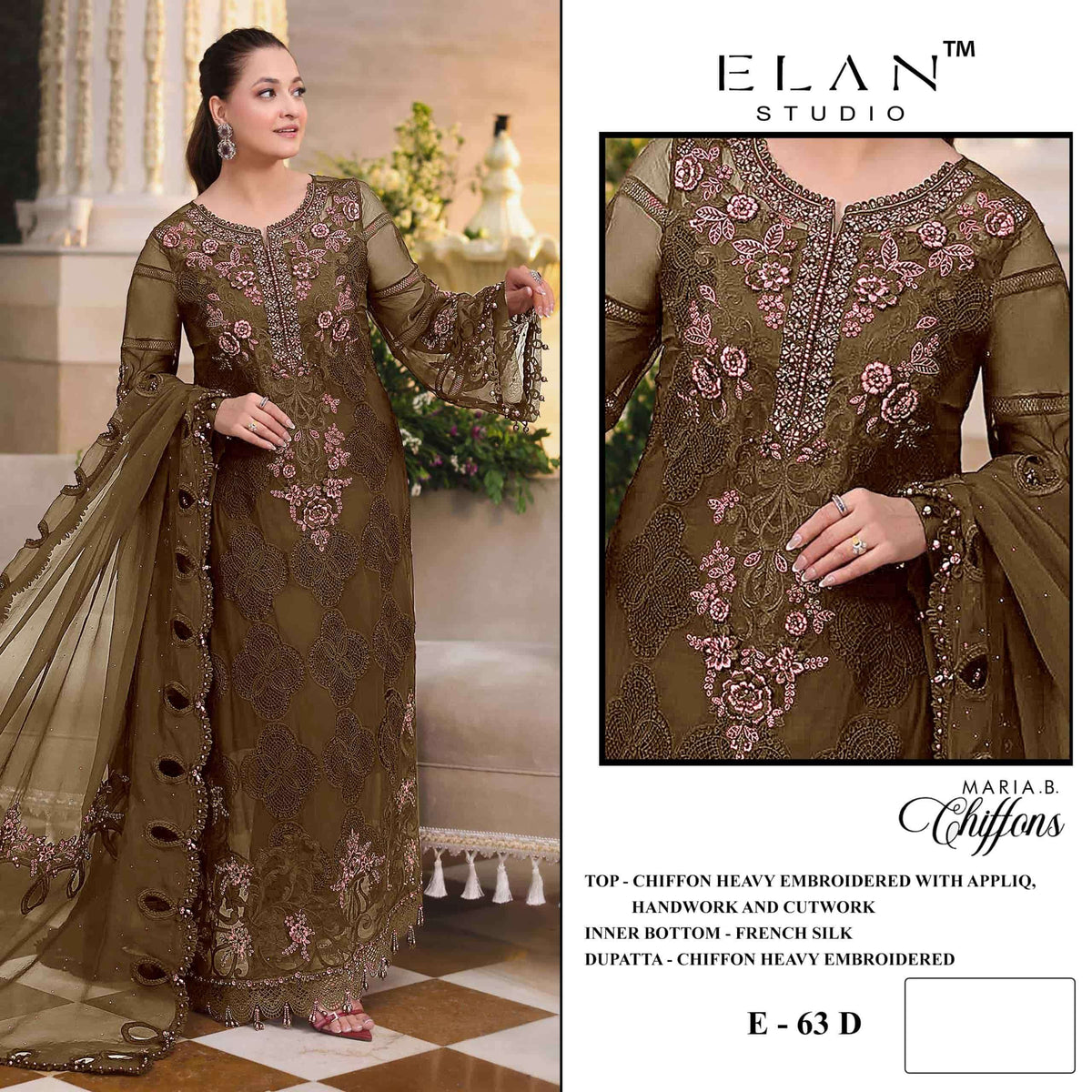 ELAN LAWN STUDIO E-63 Chiffon Heavy Embroidery Pakistani Suit
