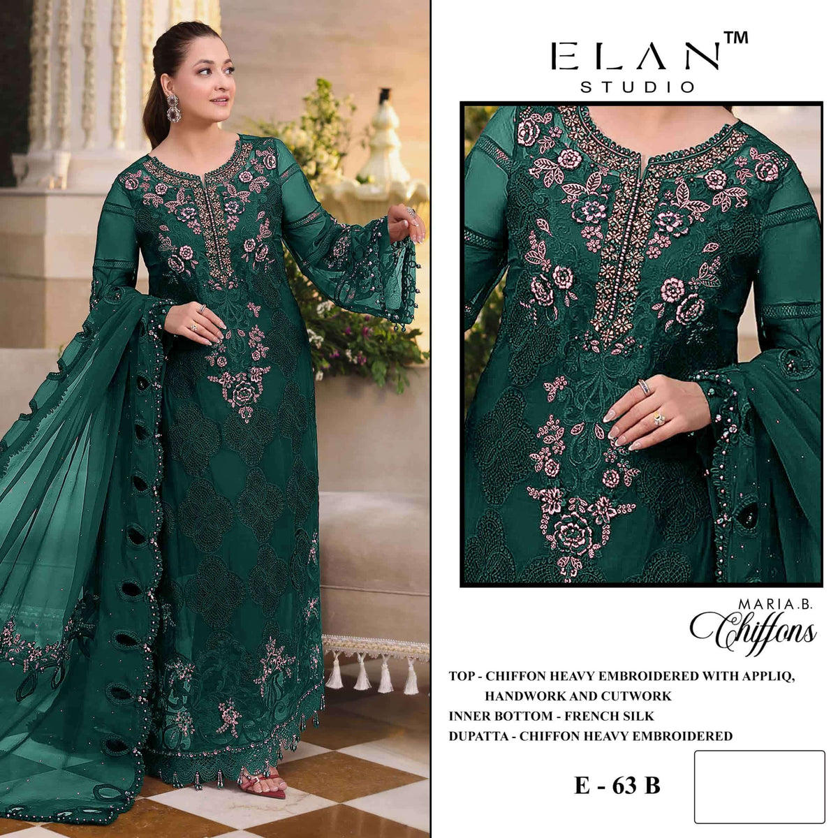 ELAN LAWN STUDIO E-63 Chiffon Heavy Embroidery Pakistani Suit