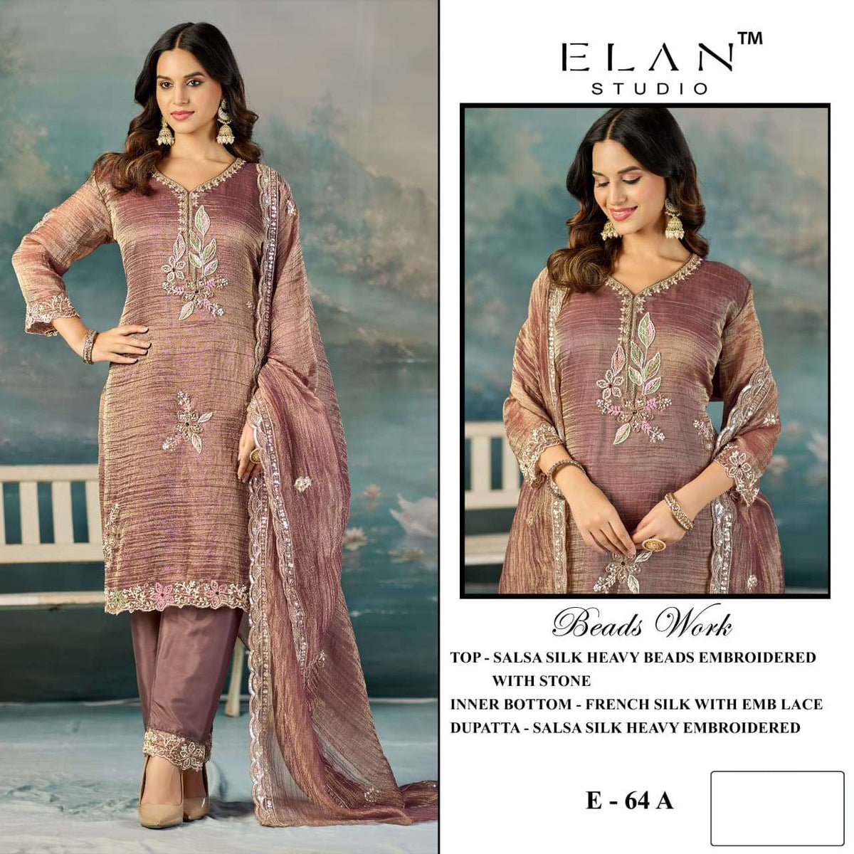 Elan Lawn Studio E-64 Salsa Silk Pakistani Suit