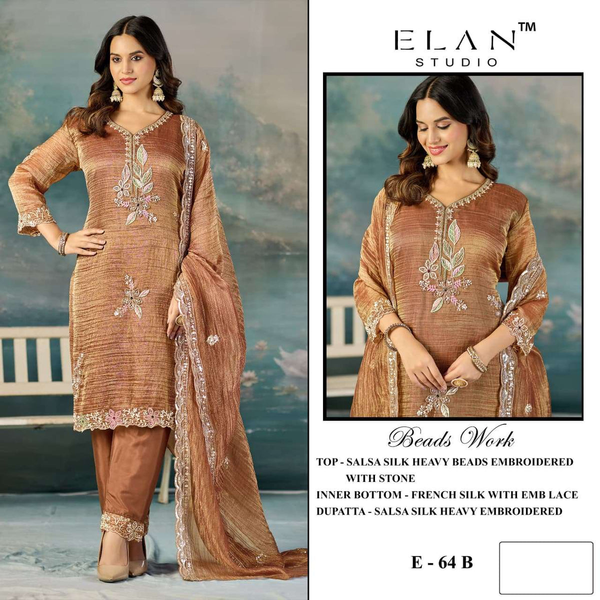 Elan Lawn Studio E-64 Salsa Silk Pakistani Suit
