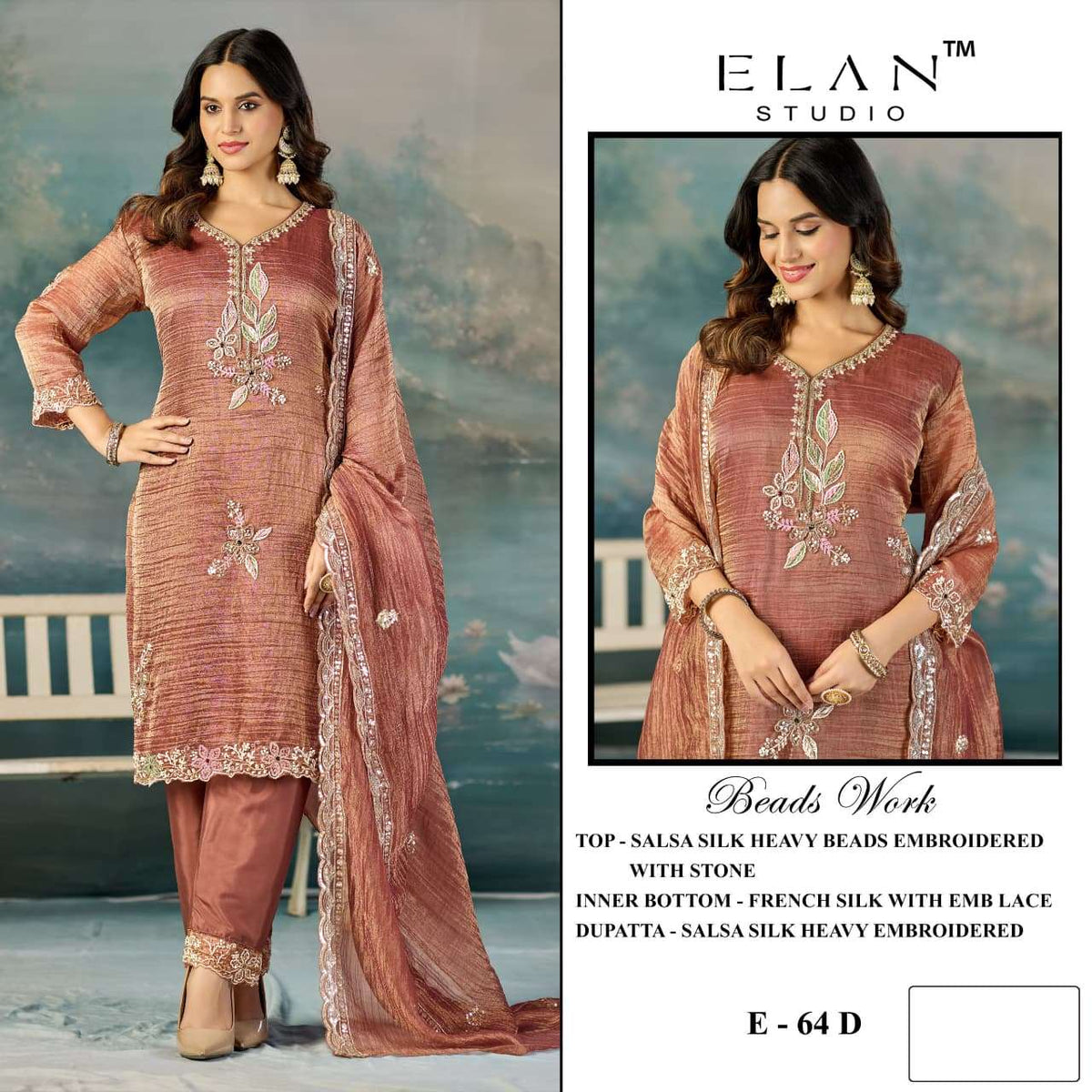 Elan Lawn Studio E-64 Salsa Silk Pakistani Suit