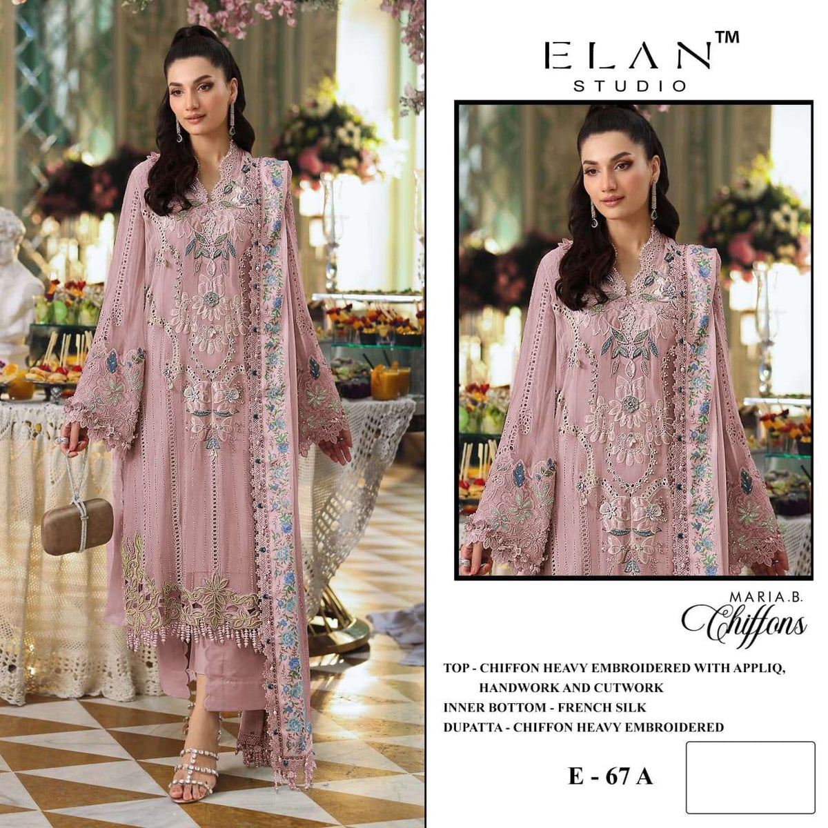 ELAN LAWN STUDIO E-67 Chiffon Handwork Embroidered Pakistani Suit
