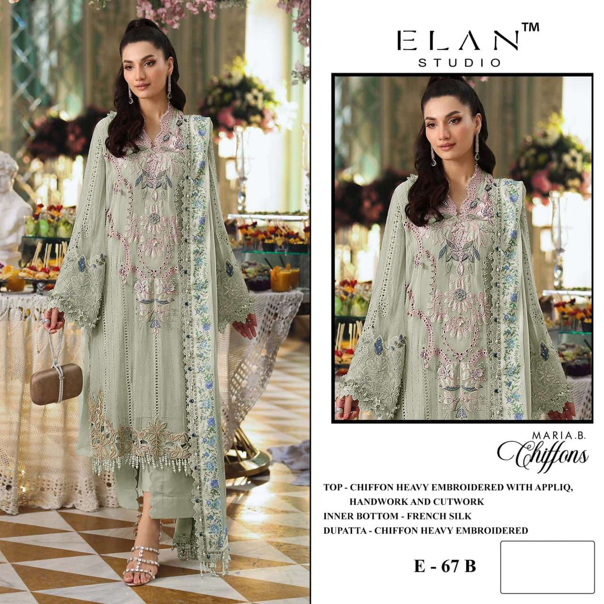 ELAN LAWN STUDIO E-67 Chiffon Handwork Embroidered Pakistani Suit