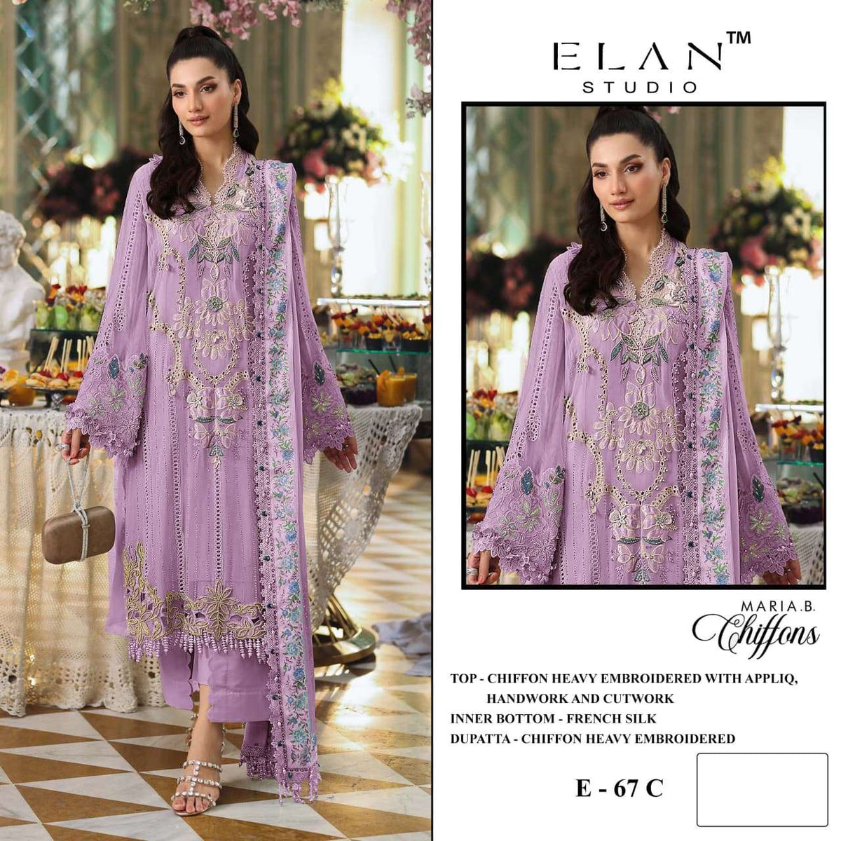 ELAN LAWN STUDIO E-67 Chiffon Handwork Embroidered Pakistani Suit