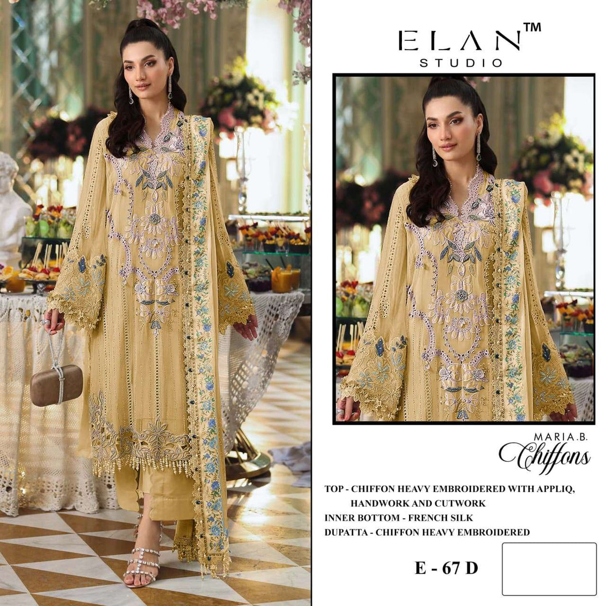 ELAN LAWN STUDIO E-67 Chiffon Handwork Embroidered Pakistani Suit