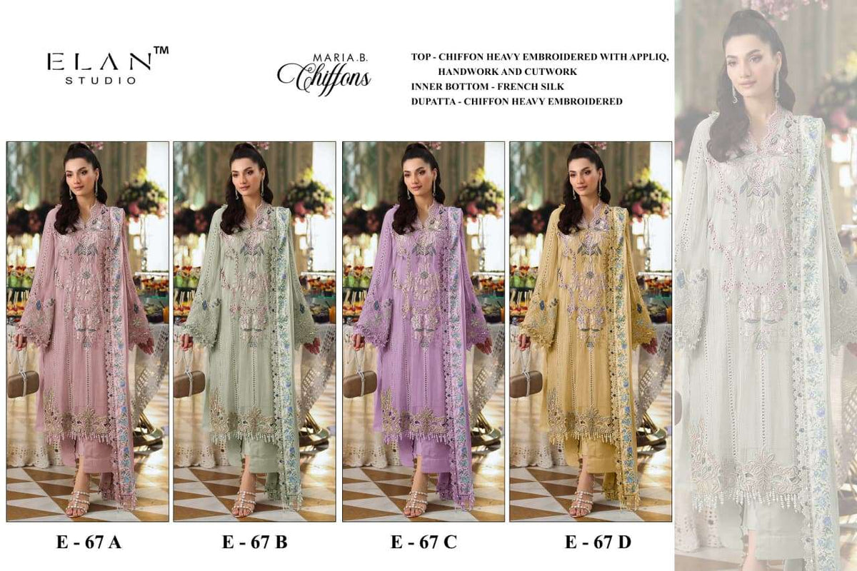 ELAN LAWN STUDIO E-67 Chiffon Handwork Embroidered Pakistani Suit