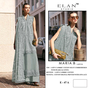 ELAN SLAWN STUDIO E-47 Cambric Cotton Embroidered Pakistani Suit - Amrah Wholesale
