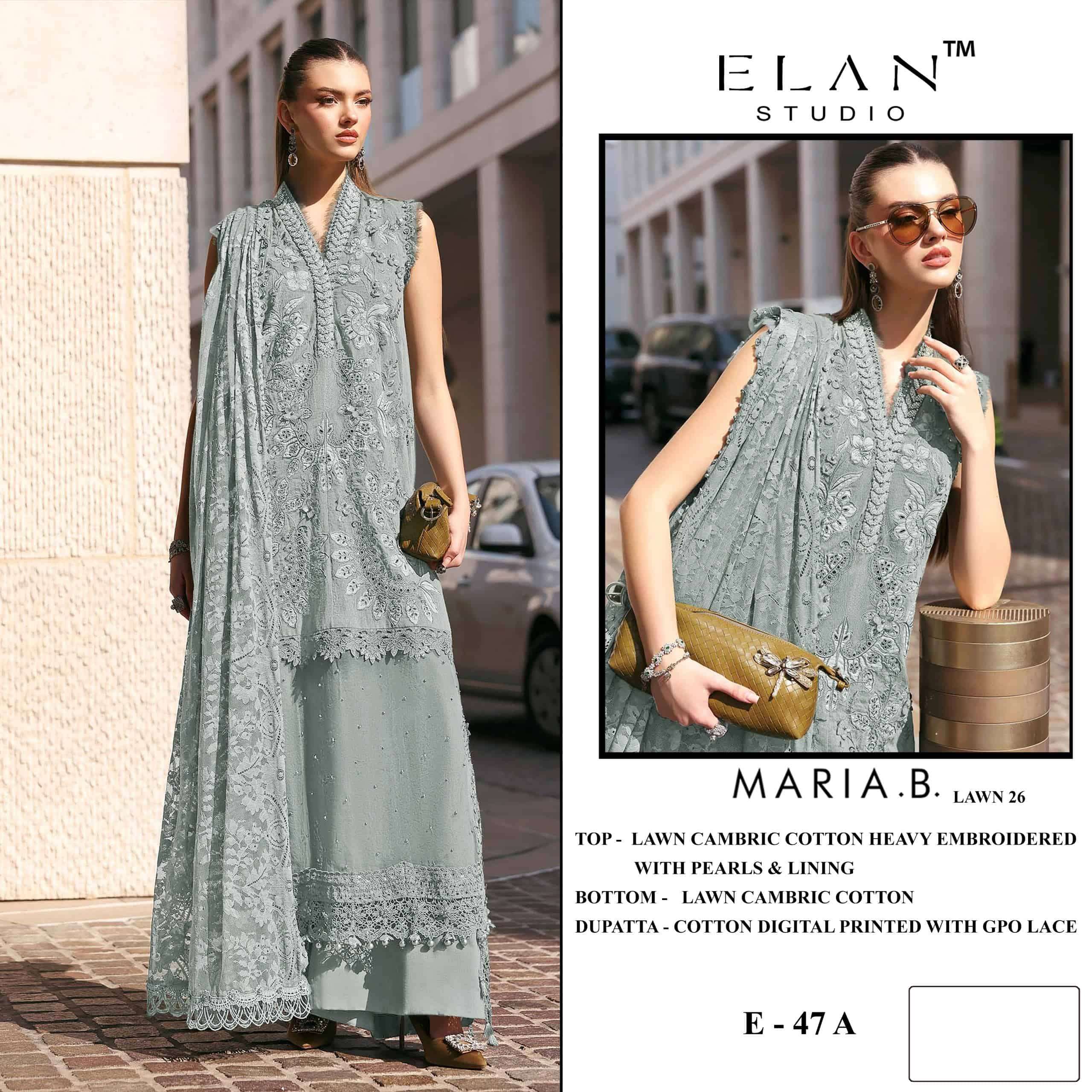 ELAN SLAWN STUDIO E-47 Cambric Cotton Embroidered Pakistani Suit