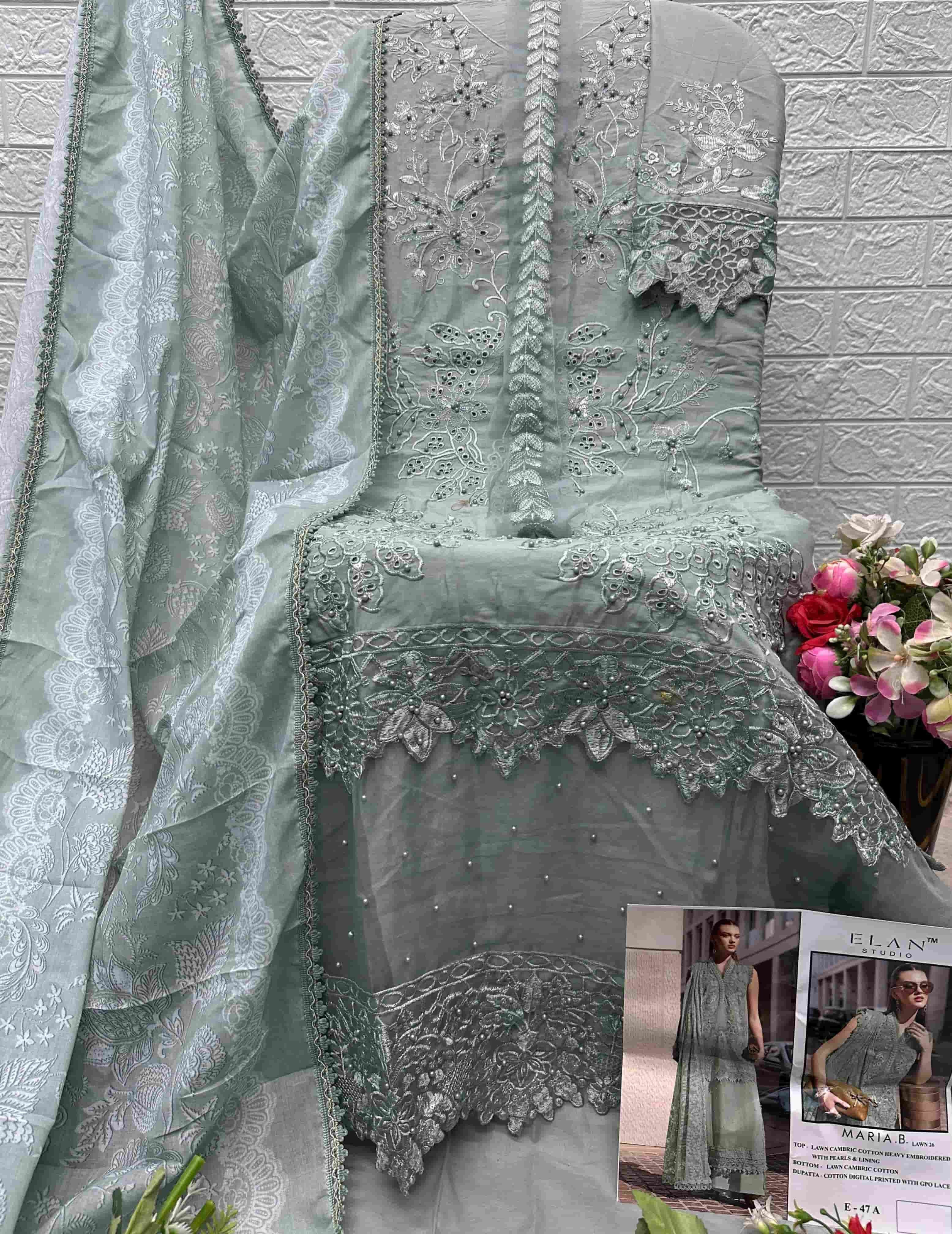 ELAN SLAWN STUDIO E-47 Cambric Cotton Embroidered Pakistani Suit