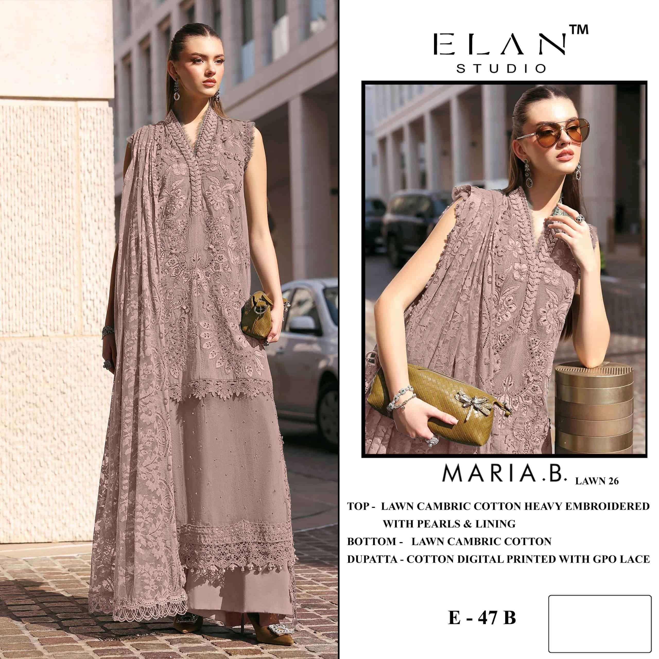 ELAN SLAWN STUDIO E-47 Cambric Cotton Embroidered Pakistani Suit