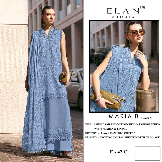 ELAN SLAWN STUDIO E-47 Cambric Cotton Embroidered Pakistani Suit