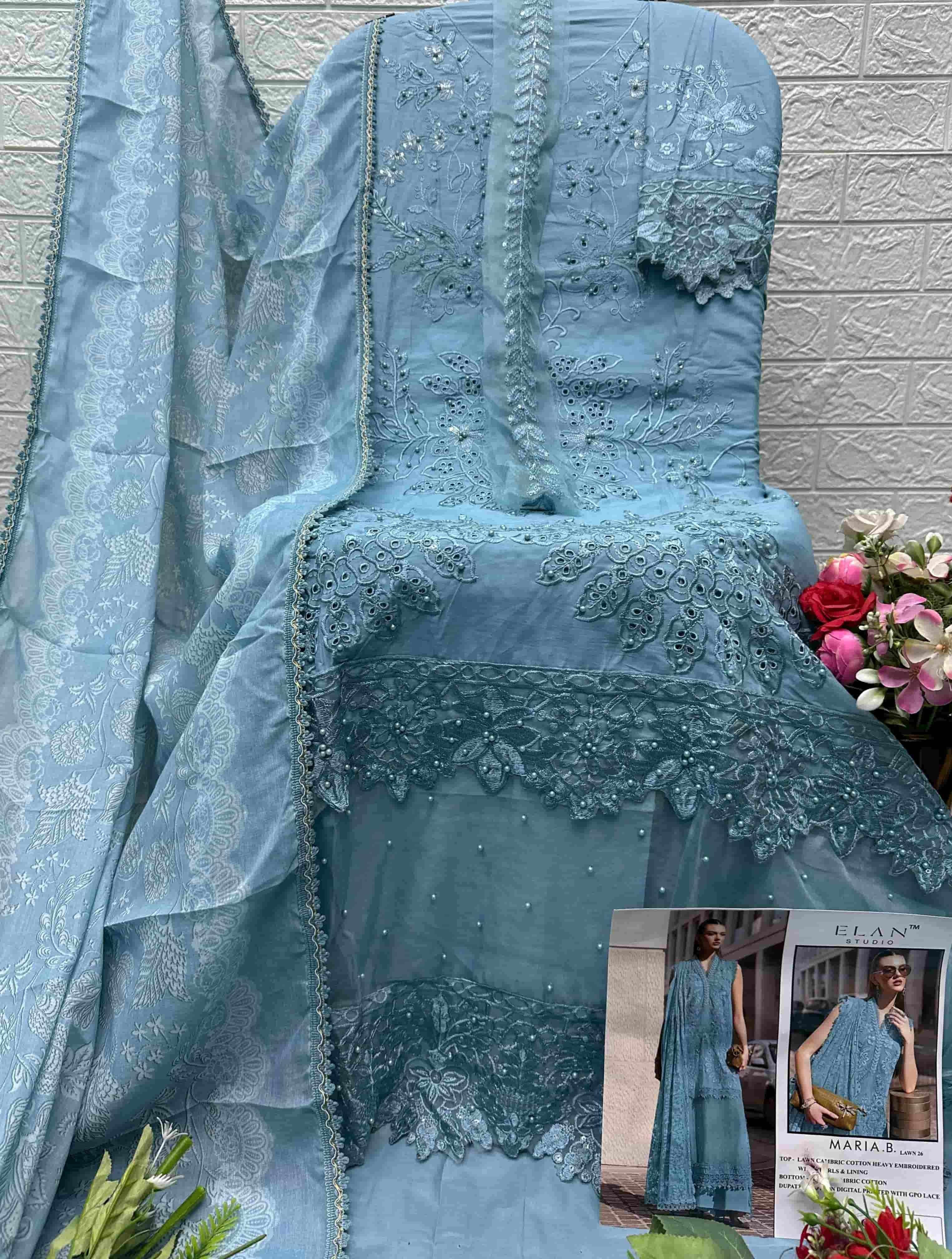 ELAN SLAWN STUDIO E-47 Cambric Cotton Embroidered Pakistani Suit