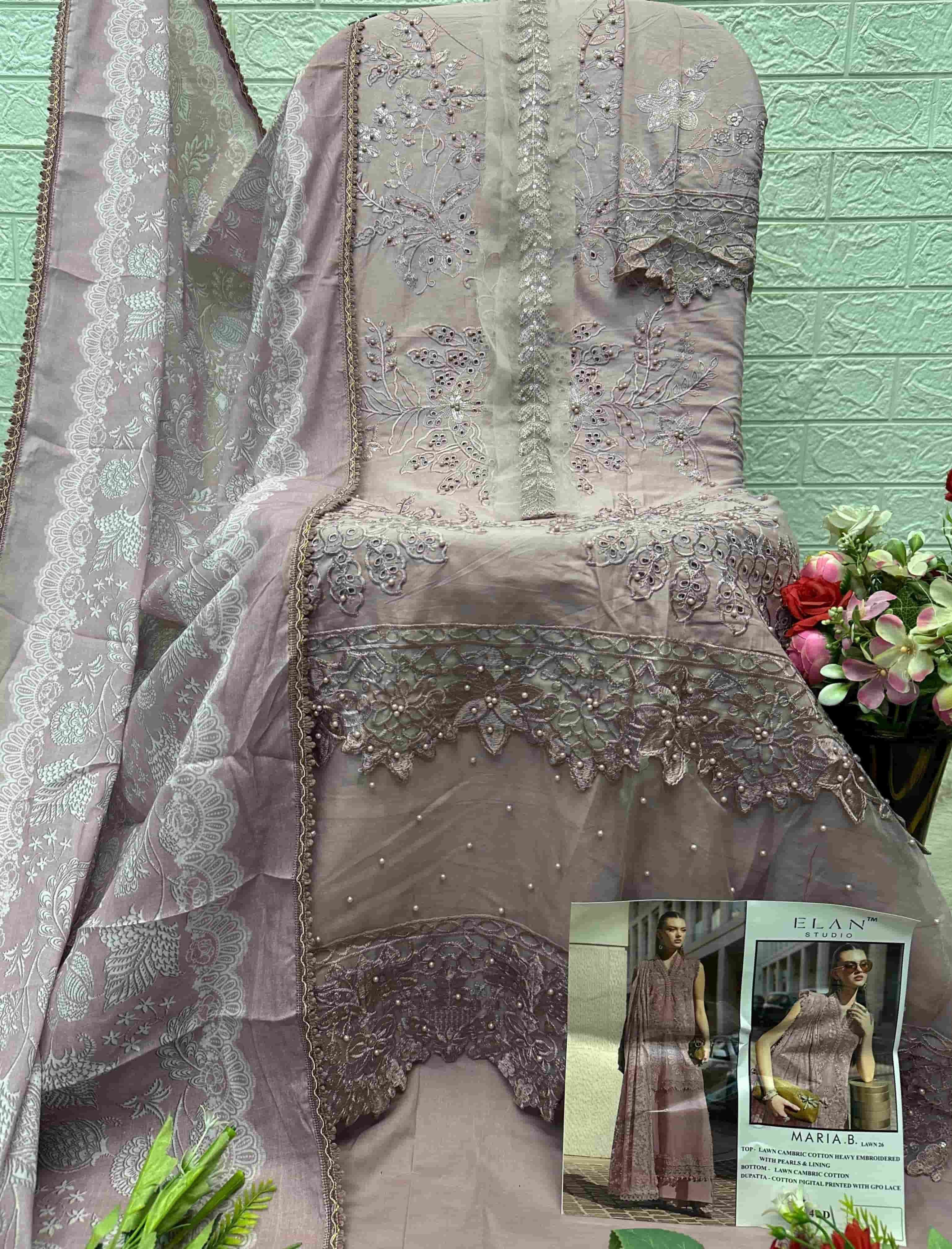 ELAN SLAWN STUDIO E-47 Cambric Cotton Embroidered Pakistani Suit