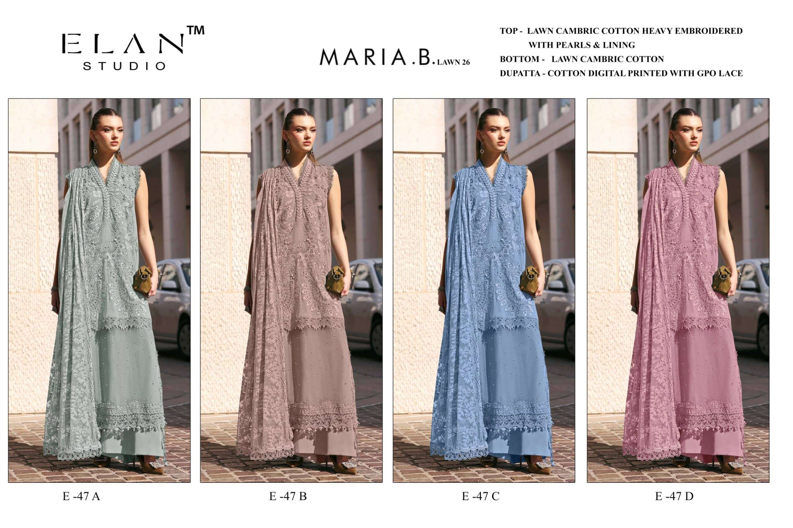 ELAN SLAWN STUDIO E-47 Cambric Cotton Embroidered Pakistani Suit