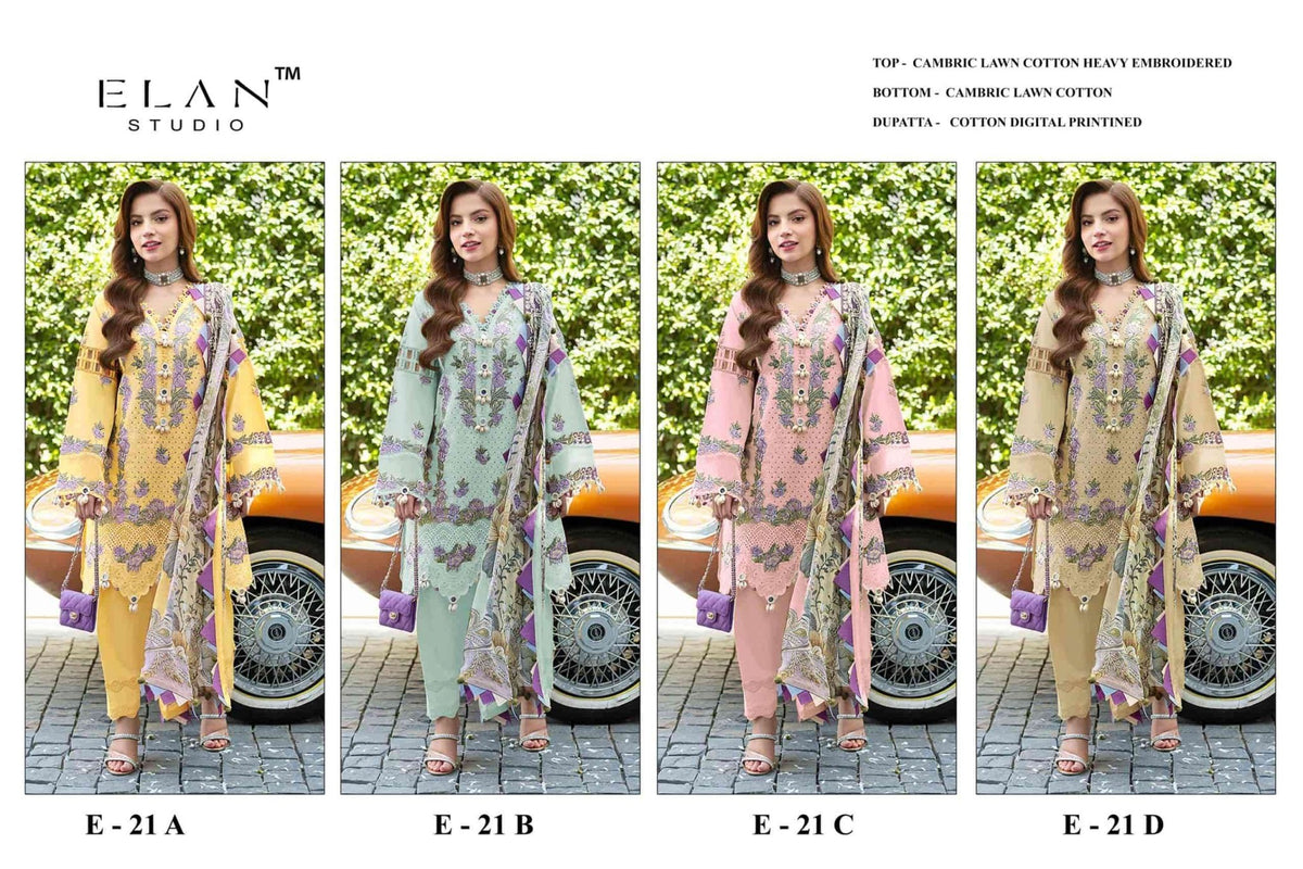 Elan Studio E - 21 ABCD Cambric Lawn Cotton Pakistani Suit - Amrah Wholesale