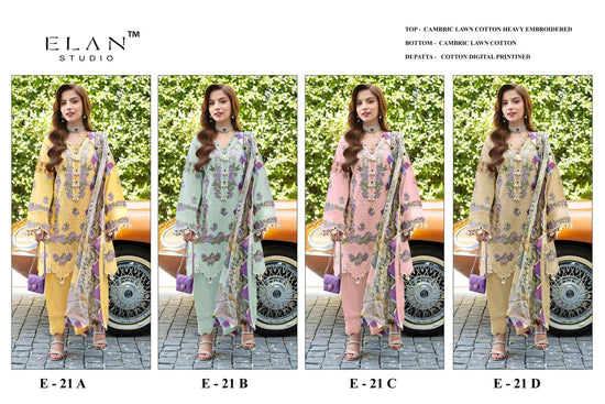 Elan Studio E - 21 ABCD Cambric Lawn Cotton Pakistani Suit - Amrah Wholesale