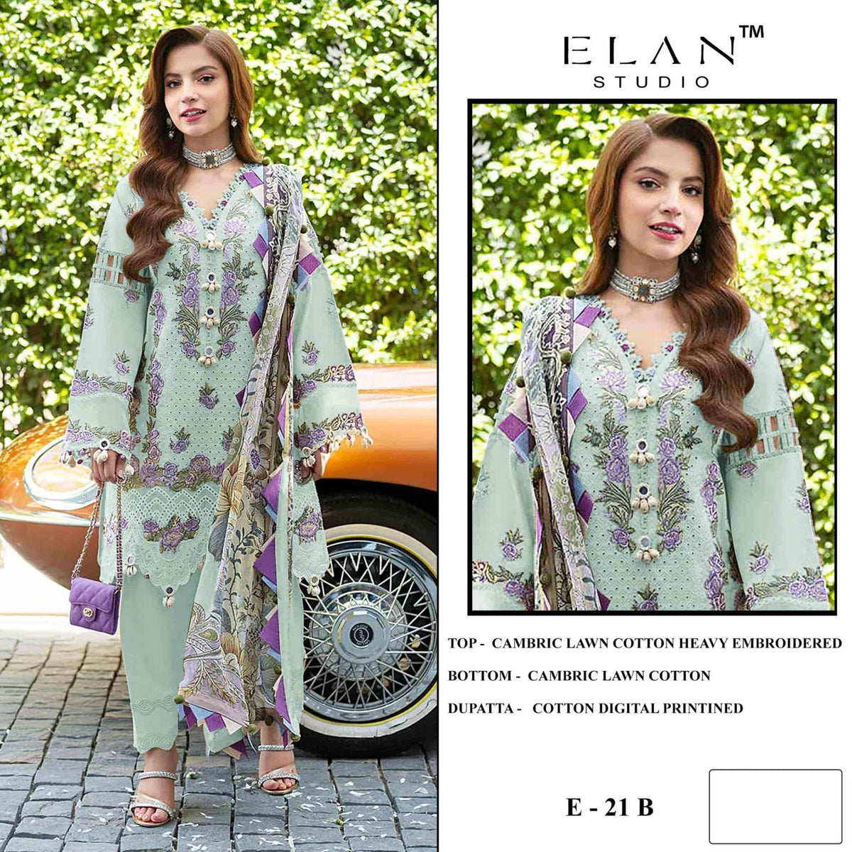 Elan Studio E - 21 ABCD Cambric Lawn Cotton Pakistani Suit - Amrah Wholesale