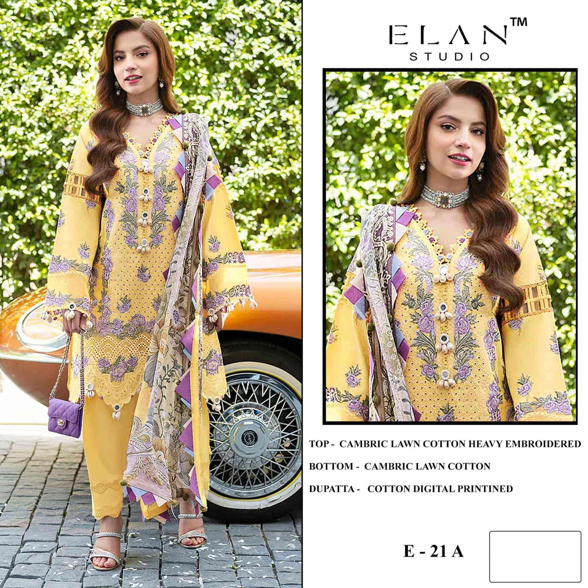 Elan Studio E - 21 ABCD Cambric Lawn Cotton Pakistani Suit - Amrah Wholesale